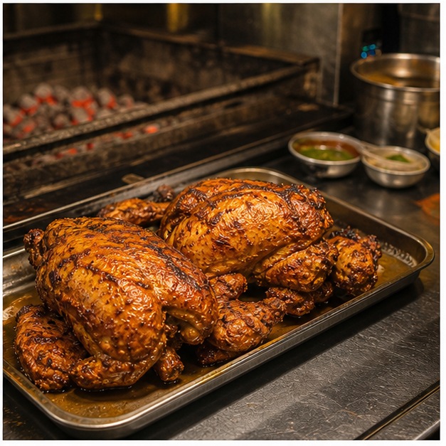 Grill chargha resting on a tray